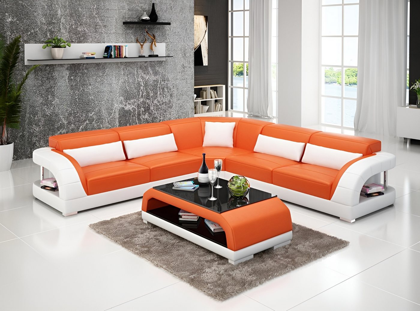 Xlmoebel Ecksofa Modernes Ecksofa aus Leder mit USB-Anschluss Eckcouch, Hergestellt in Europa von Xlmoebel
