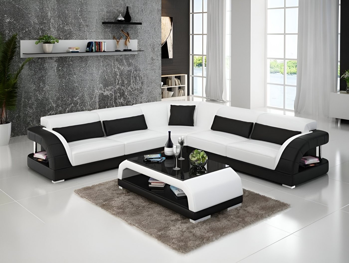 Xlmoebel Ecksofa Modernes Ecksofa aus Leder mit USB-Anschluss Eckcouch, Hergestellt in Europa von Xlmoebel