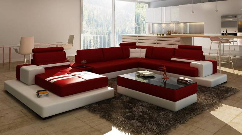 Xlmoebel Ecksofa Neue Ecksofa Wohnlandschaft mit Ledersofa und USB-Anschluss Couch, Hergestellt in Europa von Xlmoebel