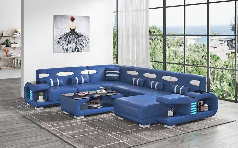 Xlmoebel Wohnlandschaft Neue blaue Ledersofa-Wohnlandschaft in U-Form, extra großes Ecksofa, Hergestellt in Europa Xlmoebel Wohnlandschaft Neue blaue Ledersofa-Wohnlandschaft in U-Form, extra großes Ecksofa, Hergestellt in Europa von Xlmoebel