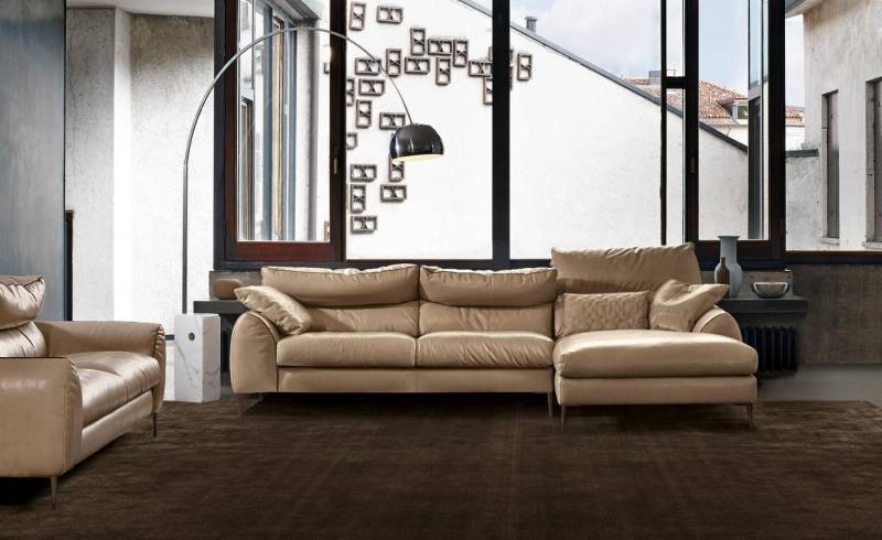 Xlmoebel Ecksofa Neues beige Leder-Sofa für das Wohnzimmer in L-Form mit Polsterung, Hergestellt in Europa von Xlmoebel