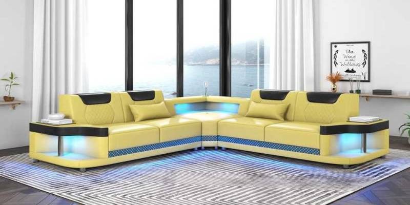 Xlmoebel Ecksofa Schwarzes Ledersofa in L-Form mit LED-Beleuchtung - moderne, Hergestellt in Europa von Xlmoebel