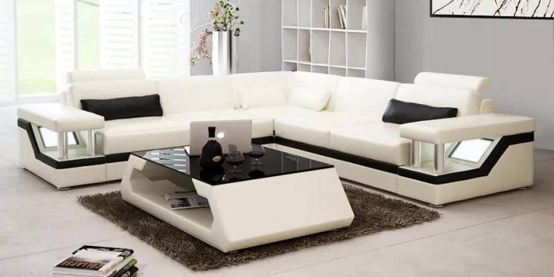 Xlmoebel Ecksofa Sofa-Set mit Lederpolstern in L-Form und passendem Tisch, Hergestellt in Europa von Xlmoebel