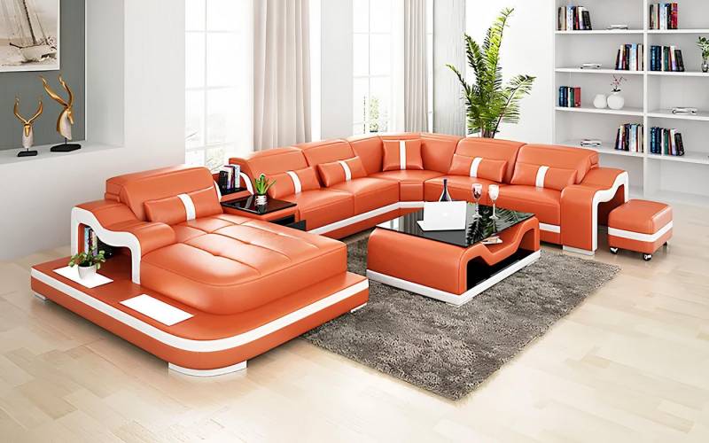 Xlmoebel Wohnlandschaft Sofa in U-Form mit Couchtisch und Hocker, gepolsterte Wohnlandschaft, 1 Teile, Hergestellt in Europa von Xlmoebel