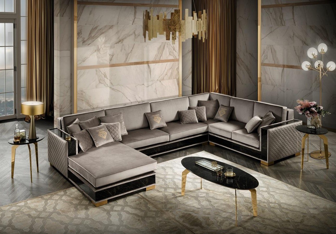 Xlmoebel Wohnlandschaft Ecksofa in U-Form Polstersofa Couch mit modernen Kissen, Hergestellt in Europa von Xlmoebel