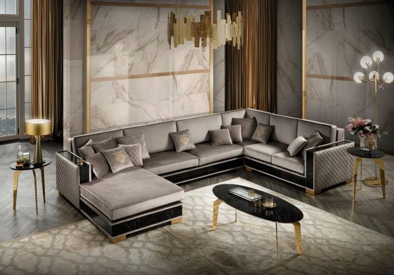 Xlmoebel Wohnlandschaft Ecksofa in U-Form Polstersofa Couch mit modernen Kissen, Hergestellt in Europa von Xlmoebel