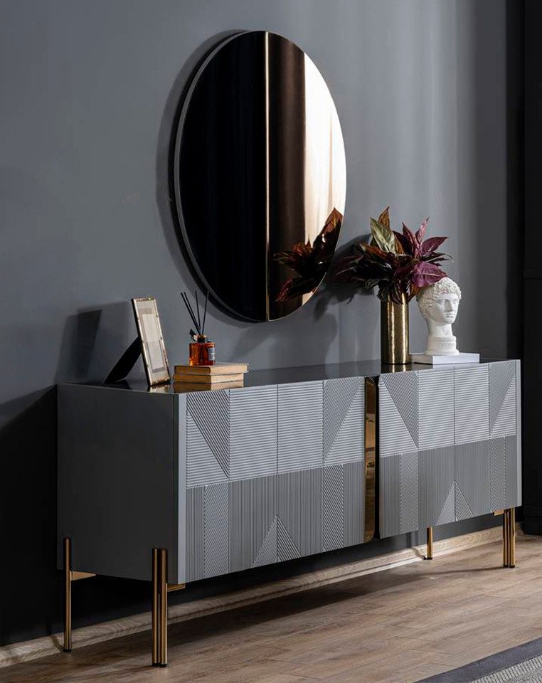 Xlmoebel Essgruppe Designer Esszimmermöbel Set mit schwarzem Sideboard luxuriösem runden, (2tlg.Esszimmer Set (Sideboard +Spiegel), Hergestellt in Europa von Xlmoebel