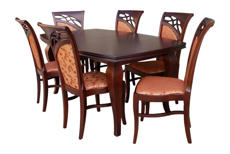 Xlmoebel Esszimmer-Set Komplettset 7-tlg: Holztisch & 6 passende Esszimmerstühle, (7-St., 7tlg. Esszimmer Set (Esstisch + 6x Stühle), Hergestellt in Europa von Xlmoebel