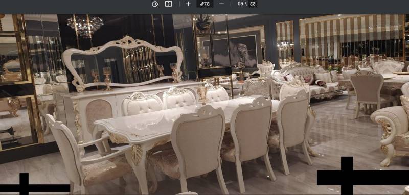 Xlmoebel Esszimmer-Set Esstisch 8x Stühle Anrichte Spiegel Gruppe Holz Luxus Set 11tlg., (11-St., Esstisch + 8x Stühle + Anrichte + Spiegel), Hergestellt in Europa von Xlmoebel