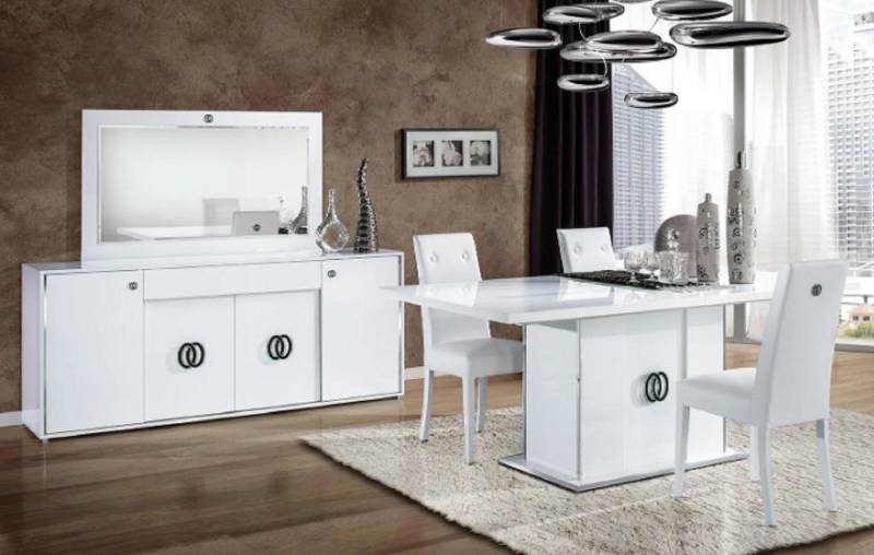 Xlmoebel Esszimmer-Set Esszimmer Esstisch 3x Stühle Kommode Spiegel Holz Modern Set 6tlg., (6-St., Esstisch + 3x Stühle + Kommode + Spiegel), Hergestellt in Europa von Xlmoebel