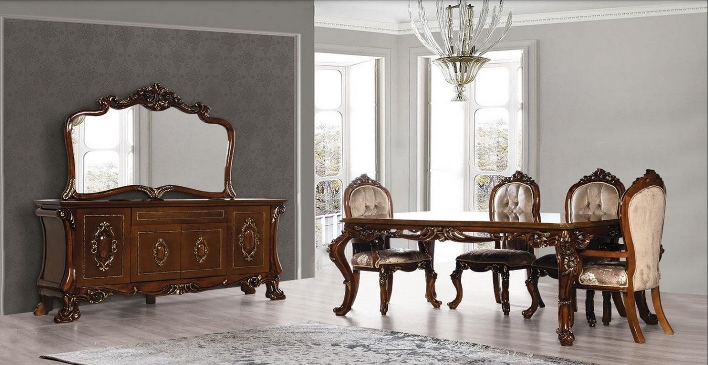 Xlmoebel Esszimmer-Set Esszimmer Esstisch Stühle Kommode Spiegel Garnitur Holz Set 7tlg., (7-St., Esstisch + 4x Stühle + Kommode + Spiegel), Hergestellt in Europa von Xlmoebel