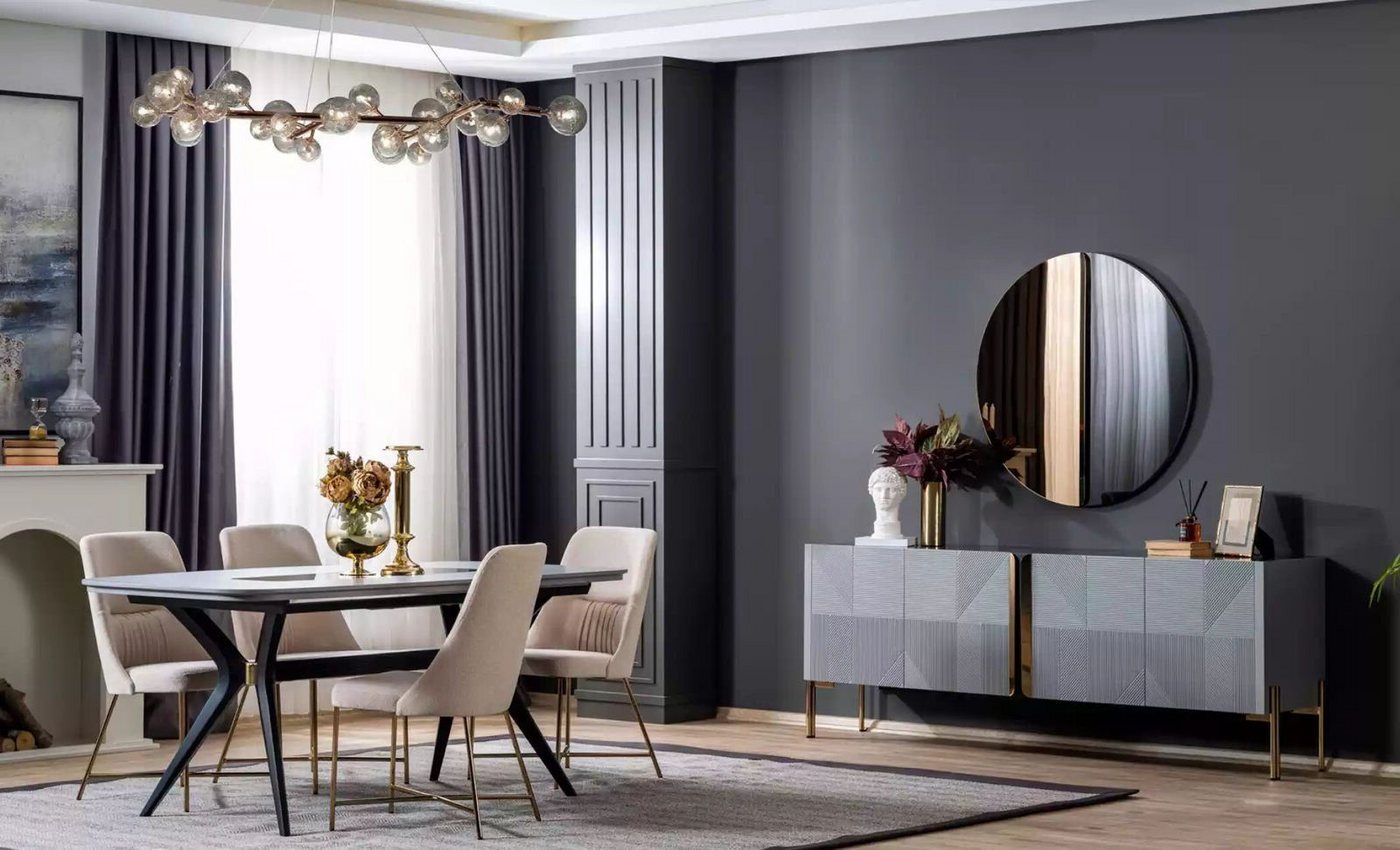 Xlmoebel Esszimmer-Set Esszimmer Holz Essensemble Set Gruppe Tisch 4x Stühle Esskombi 7tlg, (7-St., 1x Esstisch + 4х Stühle + 1x Sideboard + 1x Spiegel), Hergestellt in Europa von Xlmoebel