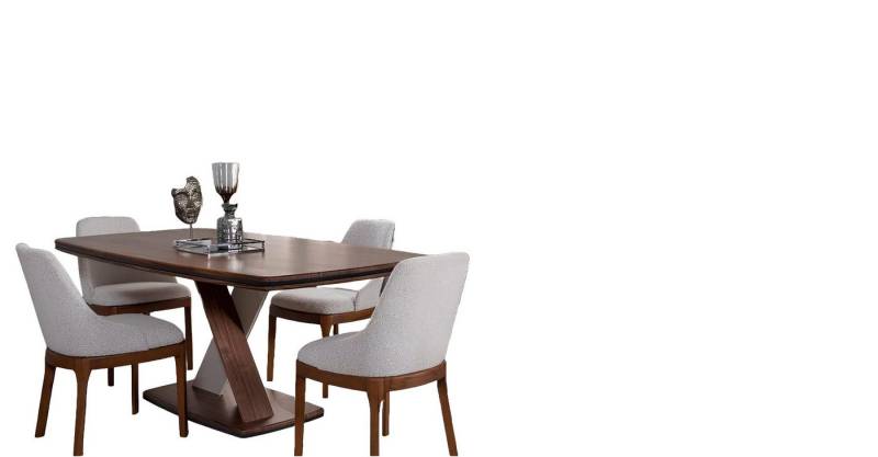 Xlmoebel Essgruppe Esszimmer-Set in Braun und Weiß mit Esstisch 4 Stühlen Kommode, (7tlg Esszimmer Set(Esstisch+4x Stuhle+Kommode+ Spiegel), Hergestellt in Europa von Xlmoebel