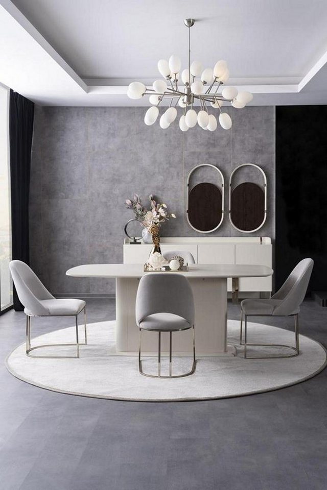 Xlmoebel Esszimmer-Set Esszimmermöbel-Set mit Esstisch, gepolsterten Stühlen, Sideboard und, (8tlg. Esszimmer Set(Esstisch + 4x Stühle + Sideboard + 2x Spiegele), Hergestellt in Europa von Xlmoebel