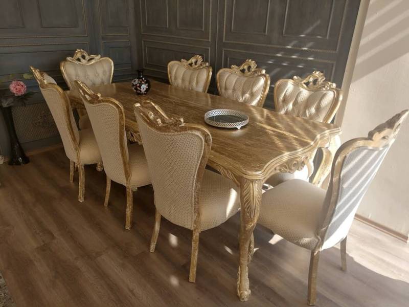 Xlmoebel Essgruppe Esszimmermöbel-Set mit Esstisch und 8 gepolsterten Stühlen -, (9tlg.Esszimmer Set (Esstisch + 8x Stühle), Hergestellt in Europa von Xlmoebel
