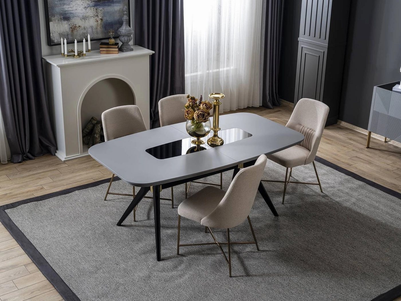 Xlmoebel Essgruppe Esszimmermöbel in Grau und Weiß: Luxuriöses Esszimmertisch-Set mit 4, (5tlg.Esszimmer set(Esstisch + 4x Stühle), Hergestellt in Europa von Xlmoebel