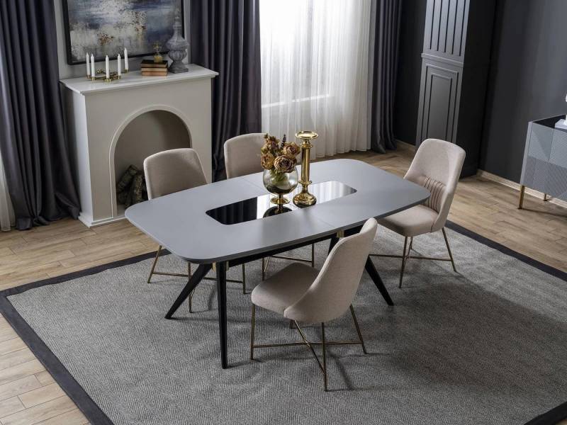 Xlmoebel Essgruppe Esszimmermöbel in Grau und Weiß: Luxuriöses Esszimmertisch-Set mit 4, (5tlg.Esszimmer set(Esstisch + 4x Stühle), Hergestellt in Europa von Xlmoebel