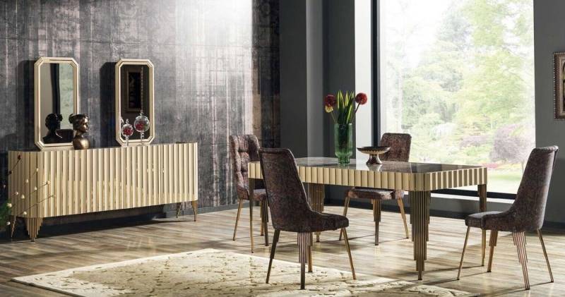 Xlmoebel Essgruppe Esszimmerset mit Esstisch 4 Stühlen Sideboard 2 Spiegeln, (8tlg.Esszimmer Set(Esstisch+4x Stuhl+Sideboard+2x Spiegel), Hergestellt in Europa von Xlmoebel
