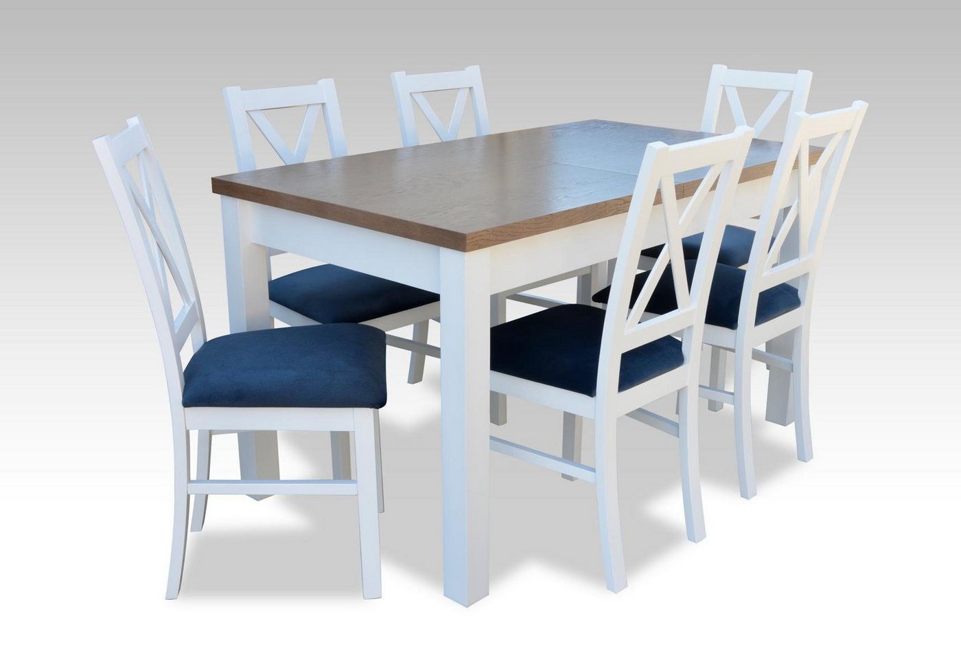 Xlmoebel Essgruppe Esszimmertisch-Set mit 6 Stühlen aus Holz und Textil, 7-teilig., (7tlg. Esszimmer Set (Esstisch + 6x Stühle), Hergestellt in Europa von Xlmoebel