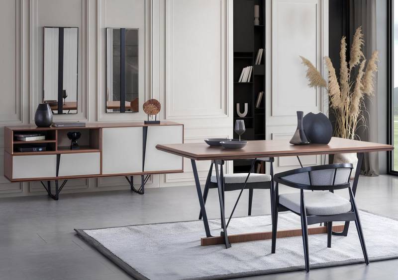 Xlmoebel Esszimmer-Set Garnitur Esszimmer Esstisch Anrichte Esszimmertisch Braun Set 2tlg, (2-St., Gruppe Esstisch + Sideboard), Hergestellt in Europa von Xlmoebel