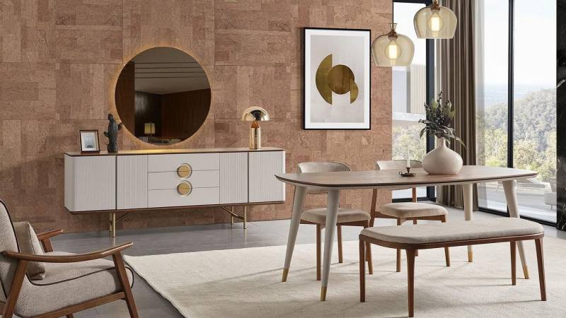 Xlmoebel Esszimmer-Set Hervorragendes Esszimmer-Ensemble mit Esstisch, 4 Stühlen, Sideboard, (8-St., 8tlg.Esszimmer Set(Esstisch+4x Stühle+Anrichte+Spiegel+Bank), Hergestellt in Europa von Xlmoebel