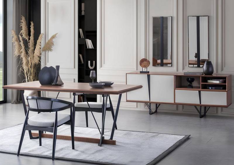 Xlmoebel Esszimmer-Set Hochwertige Holzmöbel für das Esszimmer: Esstisch, Designer-Sideboard, (6-St., 6tlg.Esszimmer Set (Esstisch+4x Stühle+Anrichte), Hergestellt in Europa von Xlmoebel