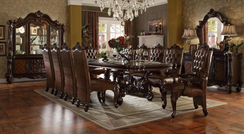 Xlmoebel Esszimmer-Set Komplett Garnitur Tisch Anrichte 10x Stuhl Set Vitrine Barock 14 tlg., (14-St., Esstisch+10x Stühle+Kommode+Spiegel+Vitrine), Hergestellt in Europa von Xlmoebel