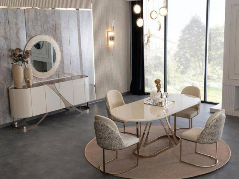 Xlmoebel Esszimmer-Set Luxuriöses Esszimmermöbel-Set mit Esstisch, Stühlen, Sideboard und, (7tlg. Esszimmer Set(Esstisch + 4x Stühle + Sideboard + Spiegel), Hergestellt in Europa von Xlmoebel