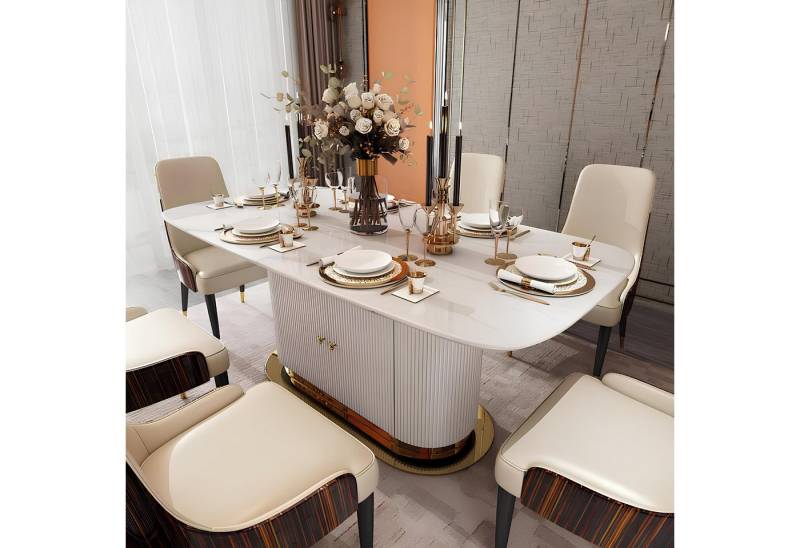 Xlmoebel Essgruppe Marmor Esstisch-Set mit 6 Stühlen für das Esszimmer - 7-teilige, (7-tlg., 7tlg.Esszimmer Set (Esstisch + 6x Stühle), Hergestellt in Europa von Xlmoebel