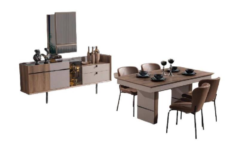Xlmoebel Essgruppe Zeitgemäßes Esszimmer Ensemble mit Esstisch, 4 Stühlen und Sideboard, (7-tlg., Esstisch+4x Stühle+Anrichte+Spiegel), Hergestellt in Europa von Xlmoebel