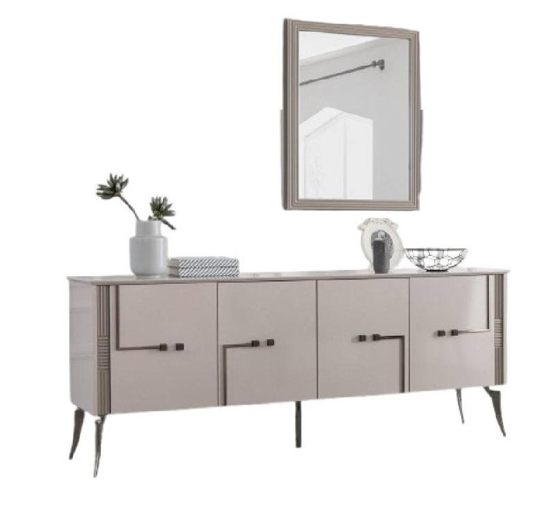 Xlmoebel Sideboard Zeitgemäßes Esszimmer-Set mit Designer-Sideboard, 4 Türen, luxuriösem (2 St., 2tlg.Esszimmer Set (Sideboard + Spiegel), Hergestellt in Europa von Xlmoebel
