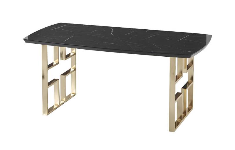 Xlmoebel Esstisch Elegante Schwarze Holzplatte auf goldfarbenem Sockel (Esstisch), Hergestellt in Europa von Xlmoebel