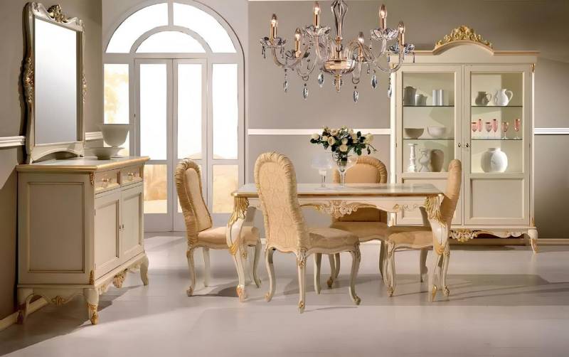 Xlmoebel Esszimmer-Set 4 Stühle und ein Esstisch aus Holz 8-teiliges Esszimmer-Set, (Set 8 tlg. (Esstisch + 4x Stühle + Vitrine + Sideboard + Spiegel), Hergestellt in Europa von Xlmoebel