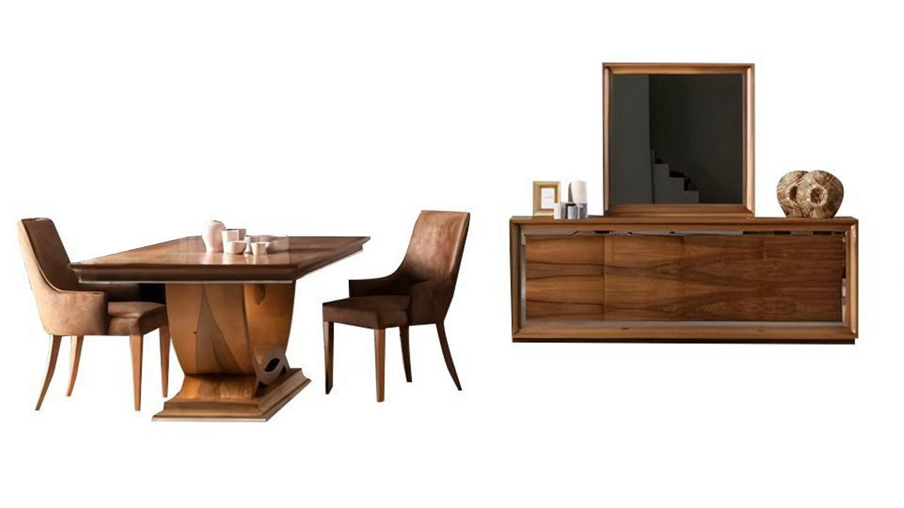 Xlmoebel Esszimmer-Set 7-teiliges Esszimmer-Set mit Esstisch, Stühlen und Anrichte, (Esszimmer Set (Esstisch + 4x Stuhle + Anrichte + Spiegel), Hergestellt in Europa von Xlmoebel
