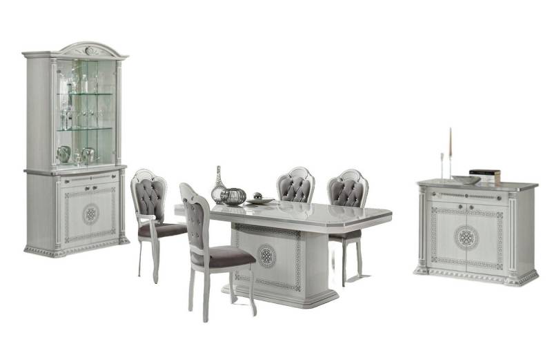 Xlmoebel Esszimmer-Set 7-teiliges Esszimmermöbel-Set aus weißem Holz mit Esstisch, Stuhl, (Esstisch+4xStuhl+Kommode+Vitrine), Hergestellt in Europa von Xlmoebel