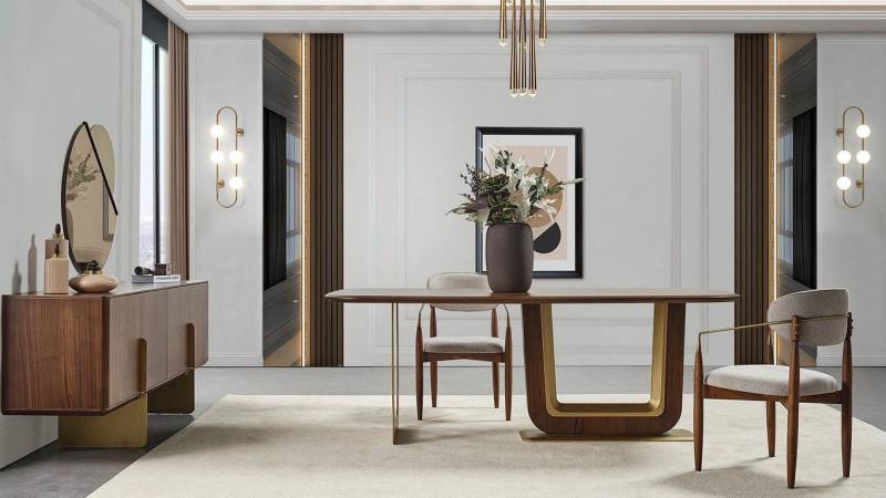 Xlmoebel Esszimmer-Set 7tlg Essgruppe Tisch 4 Stühle Anrichte mit Spiegel, (7tlg.Esszimmer Set(Esstisch+4x Stühle+Spiegel+Anrichte), Hergestellt in Europa von Xlmoebel