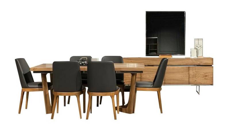 Xlmoebel Esszimmer-Set 9-teilige Esszimmermöbel: Essgruppe, Anrichte, Stühle, (Esszimmer Set (Esstisch + 6x Stuhle + Anrichte + Spiegel), Hergestellt in Europa von Xlmoebel