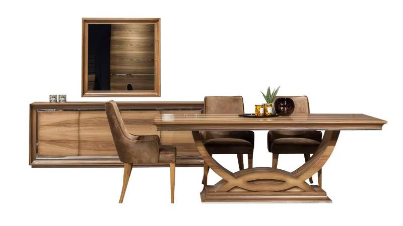 Xlmoebel Esszimmer-Set 9-teiliges Esszimmermöbel-Set, (9tlg. Esszimmer Set (Esstisch + 6x Stühle + Anrichte + Spiegel), Hergestellt in Europa von Xlmoebel