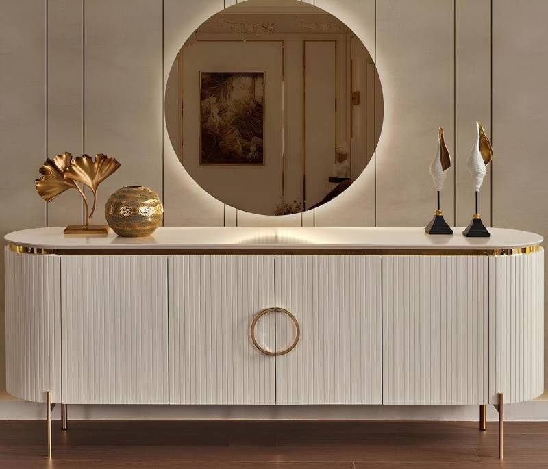 Xlmoebel Sideboard Elegant Bestehend aus Anrichte und Spiegel in Beige (2 St., 2tlg.Esszimmer Set (Anrichte+Spiegel), Hergestellt in Europa von Xlmoebel