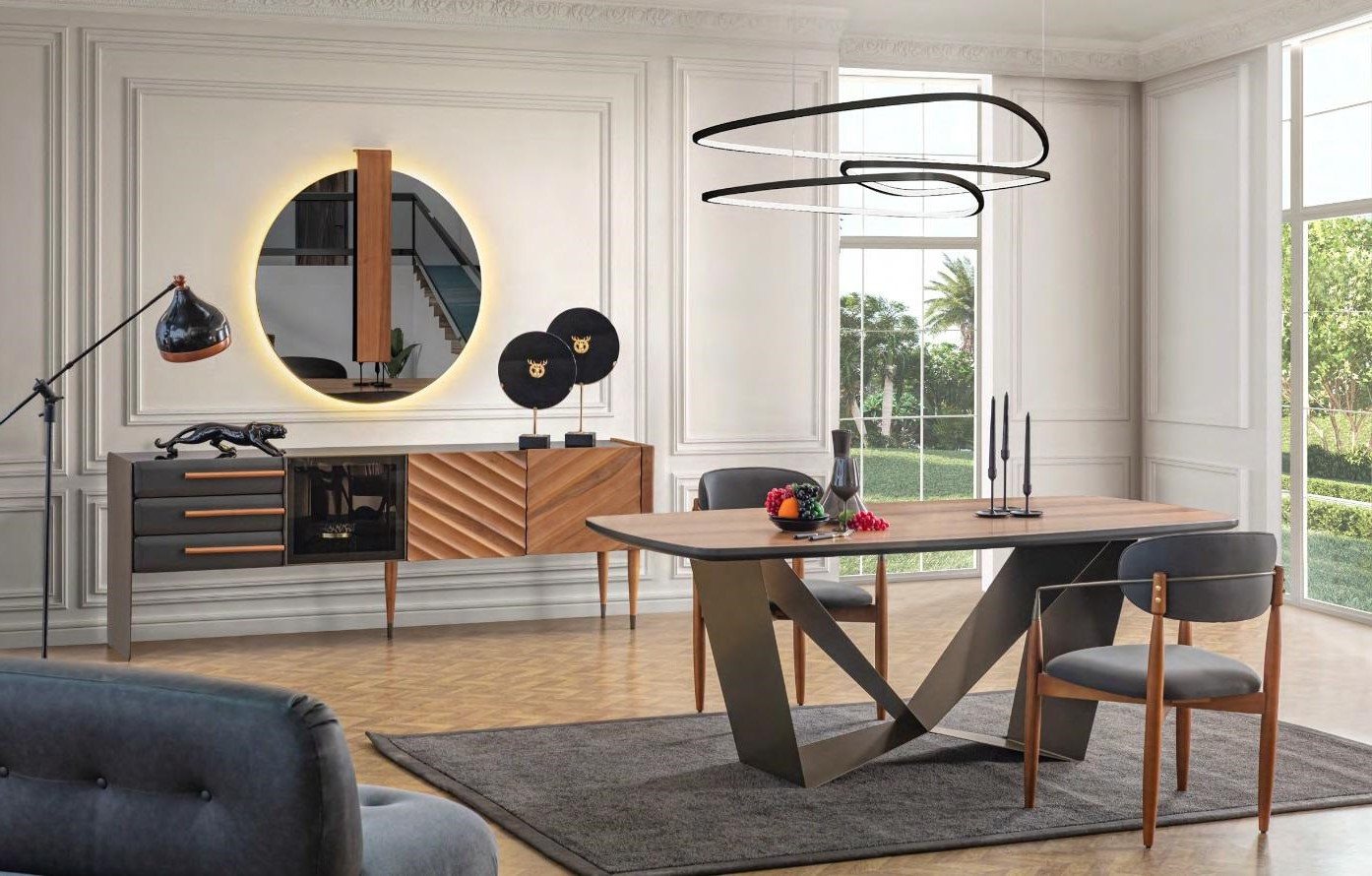 Xlmoebel Esszimmer-Set Elegante Esszimmermöbel Set mit Designtisch 4x Polsterstühle Sideboard, (6tlg.Esszimmer Set (Esstisch+4x Stühle+Anrichte), Hergestellt in Europa von Xlmoebel