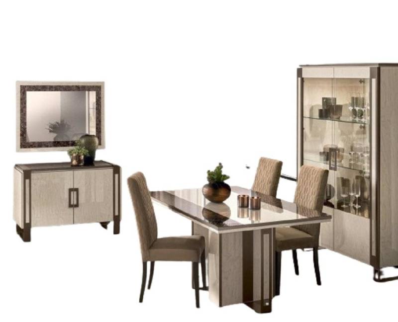 Xlmoebel Esszimmer-Set Essbereich Set 3tlg. Tisch Vitrine Schrank zeitgemäße Esszimmermöbel, (3-St., 1x Esstisch + 1x Vitrine + 1x Kommode), Hergestellt in Europa von Xlmoebel