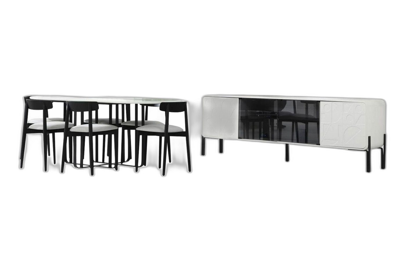 Xlmoebel Esszimmer-Set Essbereich Set Esstisch Stühle Anrichte Holz 6-teilig Weiß, (6-St., 1x Sideboard + 1x Esstisch + 4x Stühle), Hergestellt in Europa von Xlmoebel