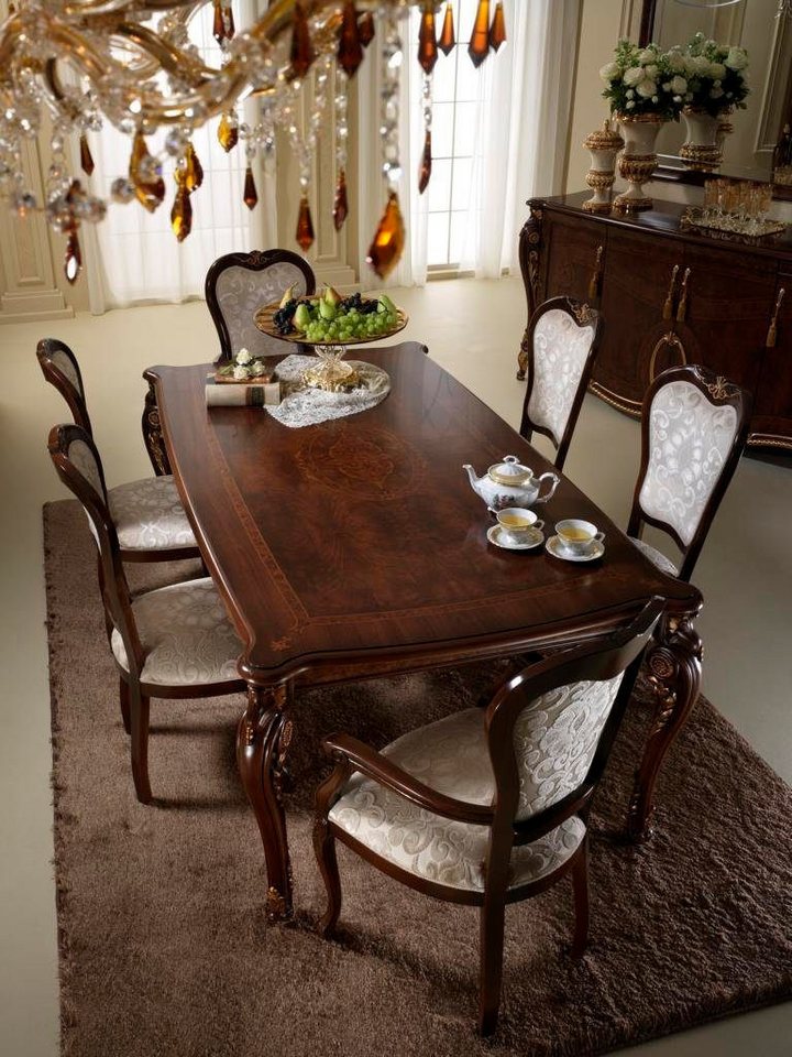 Xlmoebel Essgruppe Essenstisch mit 6 Stühlen Esszimmer Set 7tlg Gruppe Neu, (Esstisch + 2x Stühle mit Armlehnen + 4x Stühle ohne Armlehnen), Hergestellt in Europa von Xlmoebel