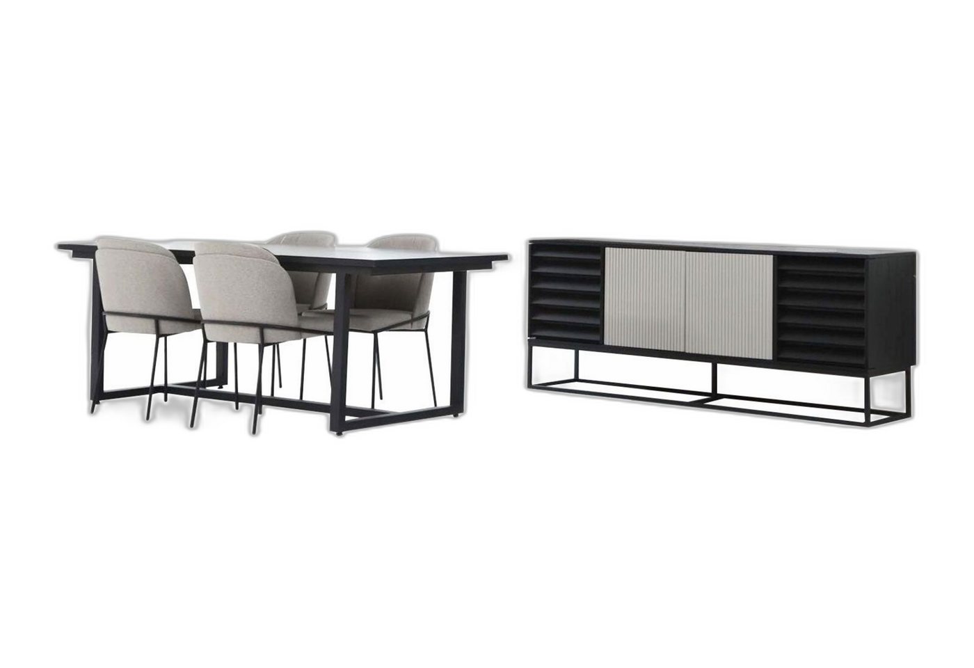 Xlmoebel Esszimmer-Set Essplatz Esskollektion Essraum Tisch Stühle 6tlg Holz Dunkel Set Neu, (6-St., Esstisch + 4x Stühle + Sideboard), Hergestellt in Europa von Xlmoebel