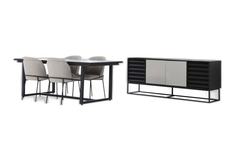 Xlmoebel Esszimmer-Set Essplatz Esskollektion Essraum Tisch Stühle 6tlg Holz Dunkel Set Neu, (6-St., Esstisch + 4x Stühle + Sideboard), Hergestellt in Europa von Xlmoebel