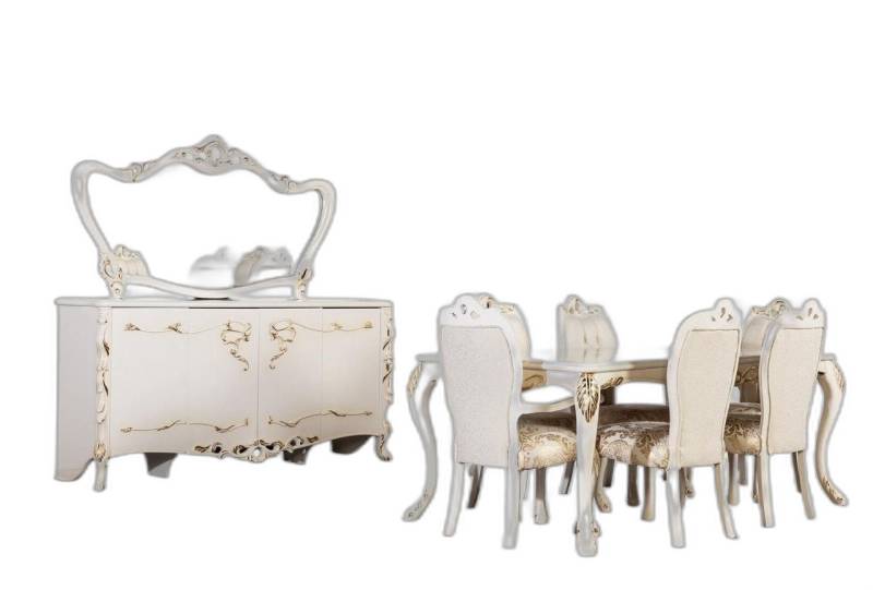 Xlmoebel Esszimmer-Set Esszimmer Ensemble 9-teilig Luxus Set Tisch 6x Sessel Kommode Spiegel, (9-St., 1x Esstisch 6x Stühle 1x Anrichte 1x Spiegel), Hergestellt in Europa von Xlmoebel