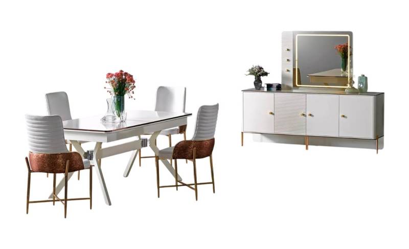 Xlmoebel Esszimmer-Set Esszimmer Ensemble Möbel Tisch 6er Stühle Stil Modern Luxus, (8-St., 1x Esstisch + 6x Stühle + 1x Sideboard), Hergestellt in Europa von Xlmoebel