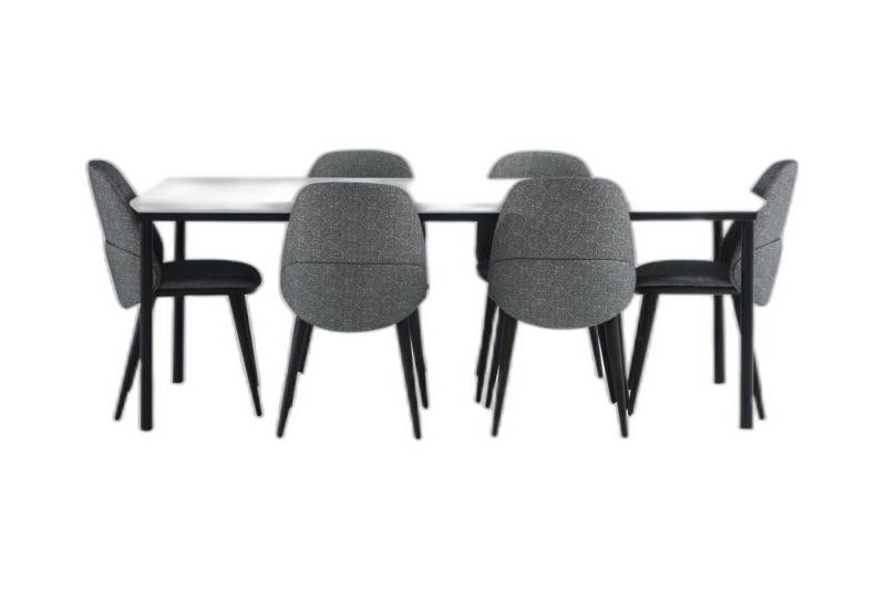 Xlmoebel Essgruppe Esszimmer Ensemble Tisch Stühle Holz Set 7tlg Grau zeitgenössisch Set, (7-tlg., Esstisch + 6x Stühle), Hergestellt in Europa von Xlmoebel