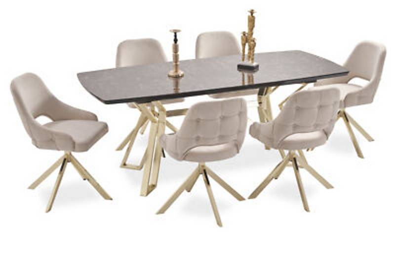 Xlmoebel Essgruppe Esszimmer Set Designer Esstisch 6x Polsterstühle Sofort, (7-tlg., Esstisch, 6x Stühle), Made in Europa von Xlmoebel