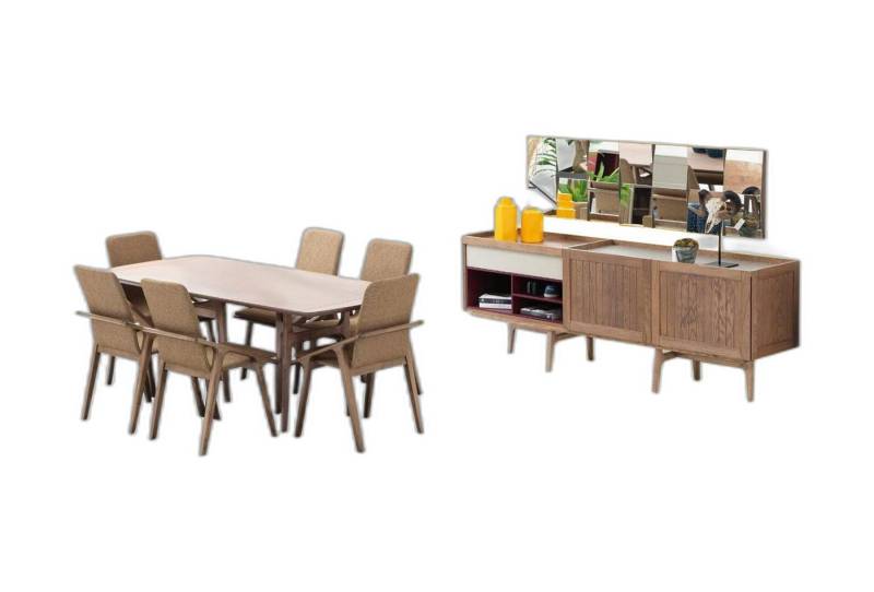 Xlmoebel Esszimmer-Set Esszimmer Set Tisch Stühle Sideboard Holz 8tlg Weiß, (8-St., Esstisch + 6x Stühle + Sideboard), Hergestellt in Europa von Xlmoebel